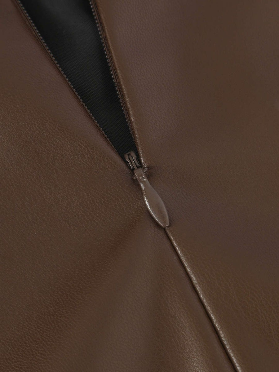 Slit High Waist Zipper Slim Fit Hip Leather Skirts