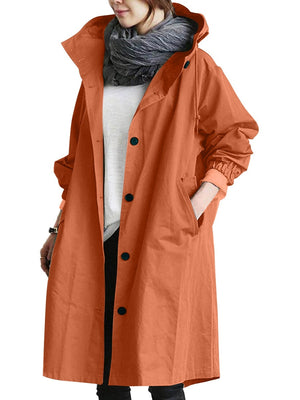Oversized Hooded Single-Breasted Mid-Length Trench Coat