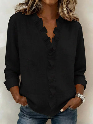 Wood Ear Solid Color Chiffon Blouse