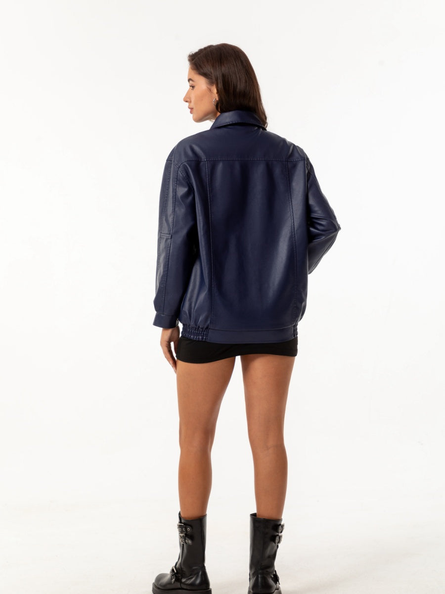 Street Cool Loose Pocket Leather Jacket