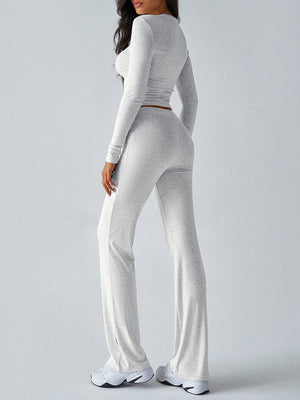 Casual Sporty Slim-fit Long-sleeved Top And Drawstring Trousers Two-piece Set