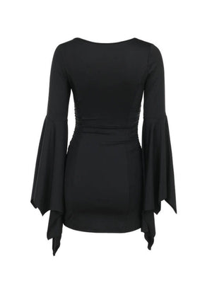Halloween Batwing Sleeves Slim Fit Black Mini&Short Dresses