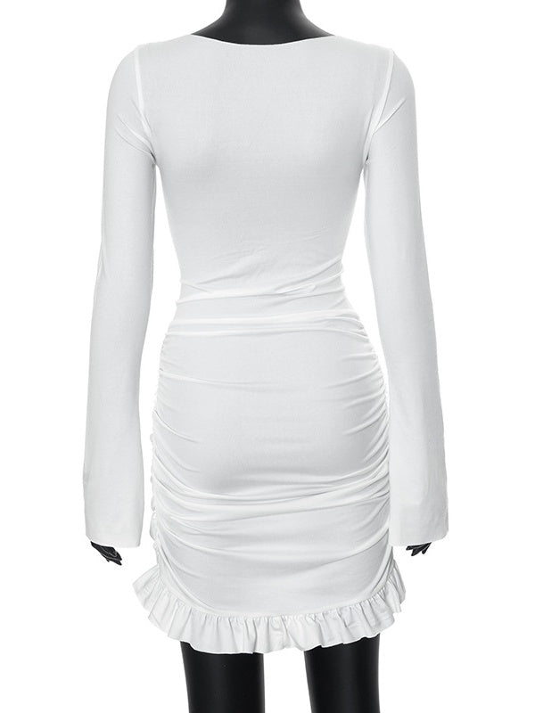 Liber Spring Women's Pleated Solid Color Mini&Short Dresses