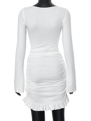 Liber Spring Women's Pleated Solid Color Mini&Short Dresses