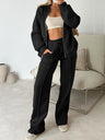 Sporty Style Long-sleeved Jacket Solid Color Trousers Two-piece Set