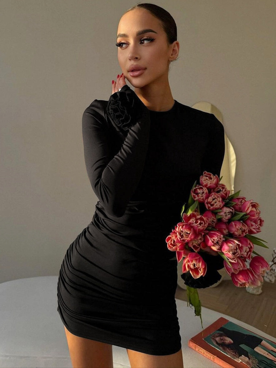 Liber Autumn Women's Pleated Solid Color Mini&Short Dresses