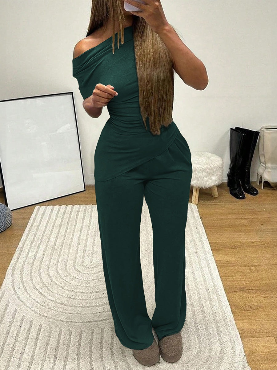 Off-shoulder Short-sleeved Trousers Two-piece Set