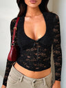 V-neck Lace-trimmed Long-sleeved T-shirt