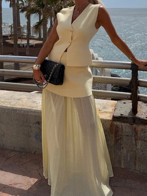 Buttons Vest Top Wide-leg Pants Set 2-piece Sets