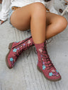 Floral Print Embroidered Women's Martin Boots