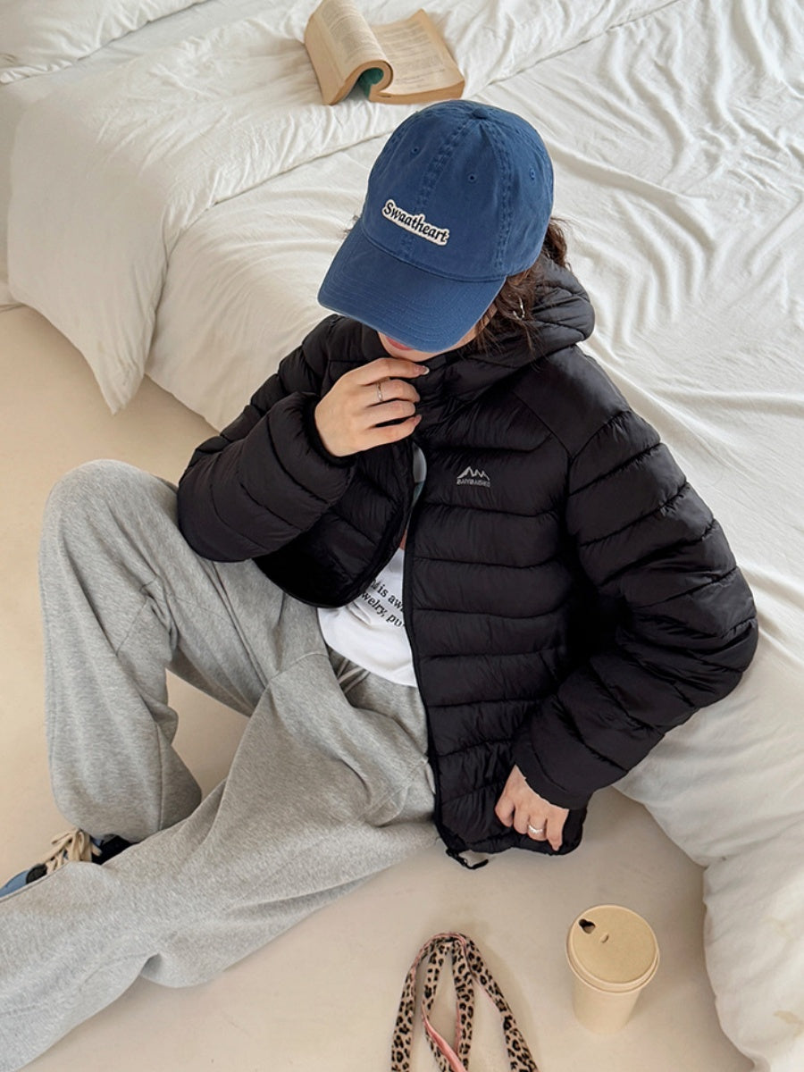 Hooded Zipper Pocket Quilting Lightweight Coat Stuffing Leisure Outdoor Cotton-padded Clothing