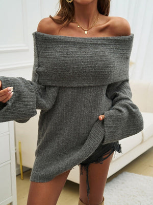 Off-shoulder Pit Strip Sweaters