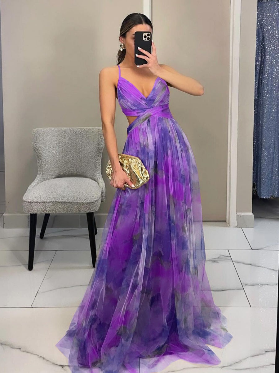 Mesh Floral Print Long Dress