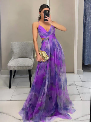 Mesh Floral Print Long Dress