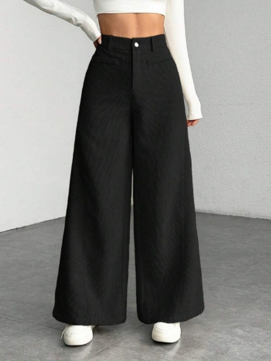 High Waist Loose Slimming Solid Color Wide Leg Pants