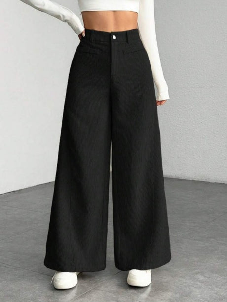 High Waist Loose Slimming Solid Color Wide Leg Pants