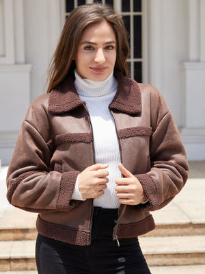 Suede Keep Warm Plush Pocket Leather Jacket