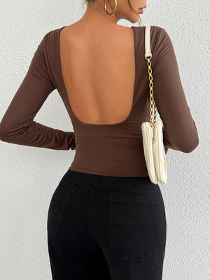 Simplicity Backless Solid Color Long Sleeve T-shirts