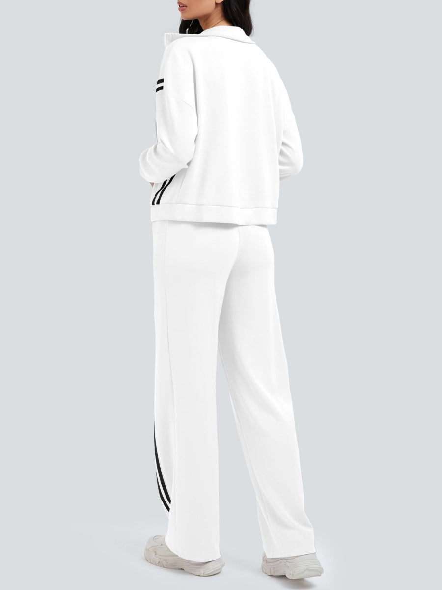 Sports Casual Suit Zipper Contrasting Colors Sweatshirts Wide-leg Pants 2-piece Sets