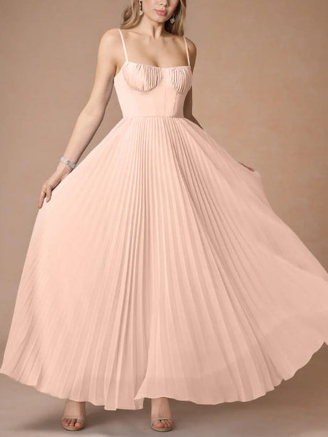 Ärmellose, tief ausgeschnittene, figurbetonte, plissierte Camisoles-Maxikleider