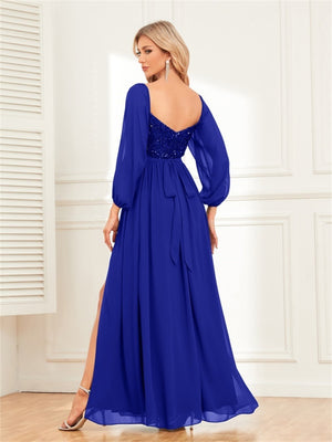 Sequins Sequins Chiffon Slit Formal Dress Maxi Dresses