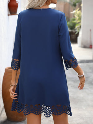 Burning Flowers Hollow Half Sleeves Mini&Short Dresses