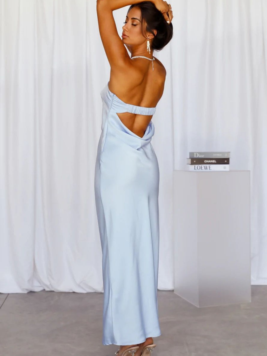 Liber Summer Women's Backless Solid Color Maxi Dresses