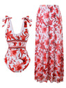 Blue And White Porcelain Print One-piece Slimming And Figure-flattering Long Swimsuit And Sun Protection Dress Two-piece Set