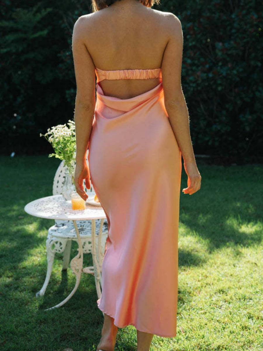 Bandeau Elasticity Backless Knitting Satin Sexy Maxi Dresses