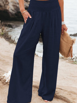 Cotton Blend Wide Leg Pocket Hit Pants
