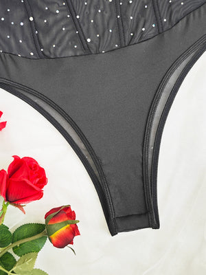 Fine Flash Trim Cross Mesh Perspective Bodysuits