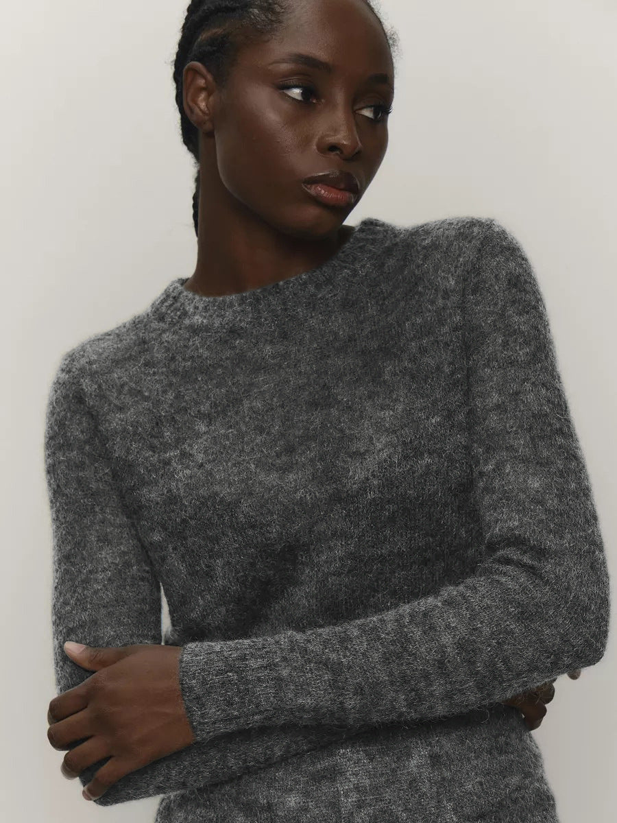 Mohair Crew Neck Pullover Sweater, Semi-sheer Base Layer Sweater