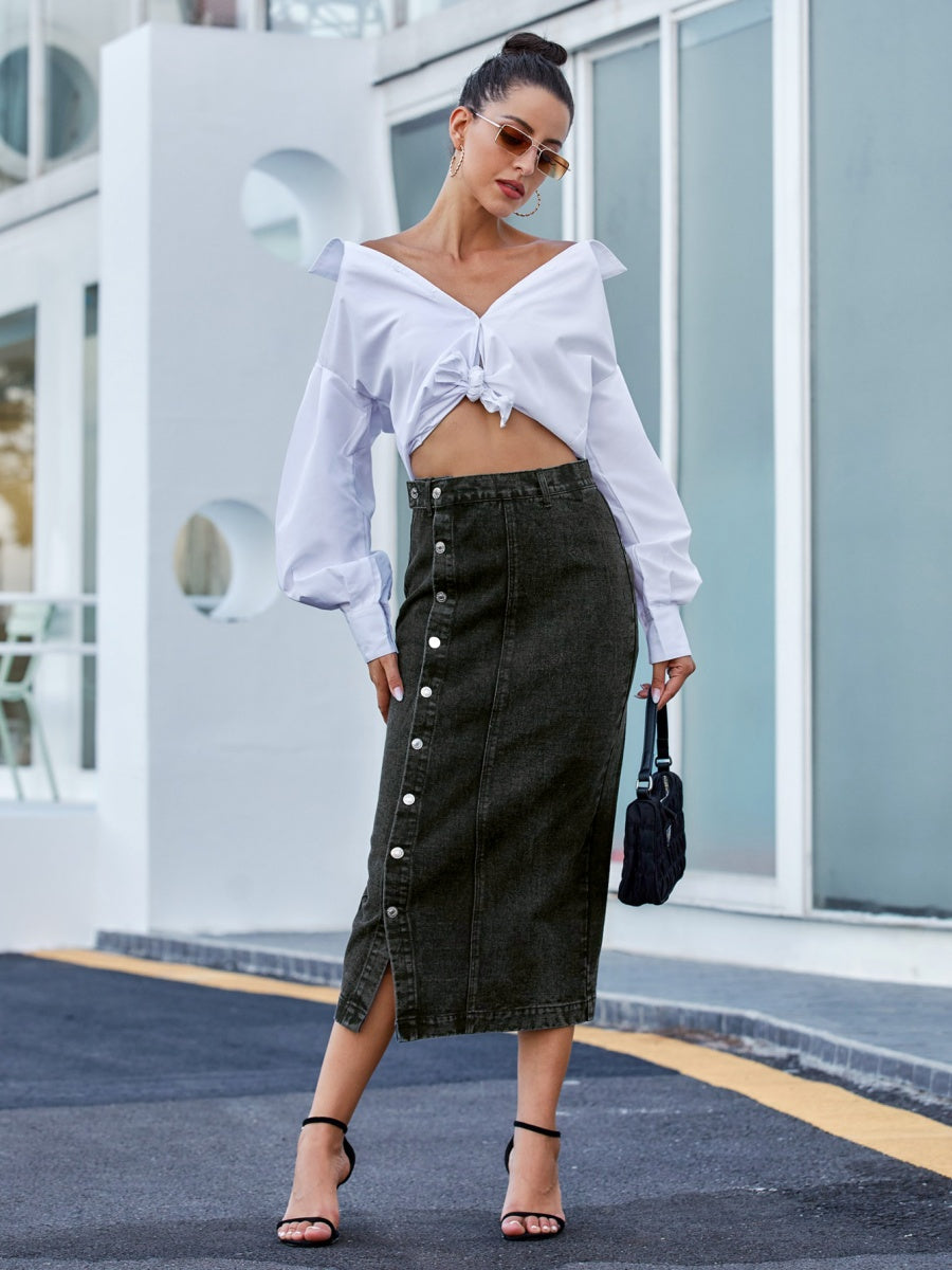 Irregular Slit Cowboy High Waist Skirts