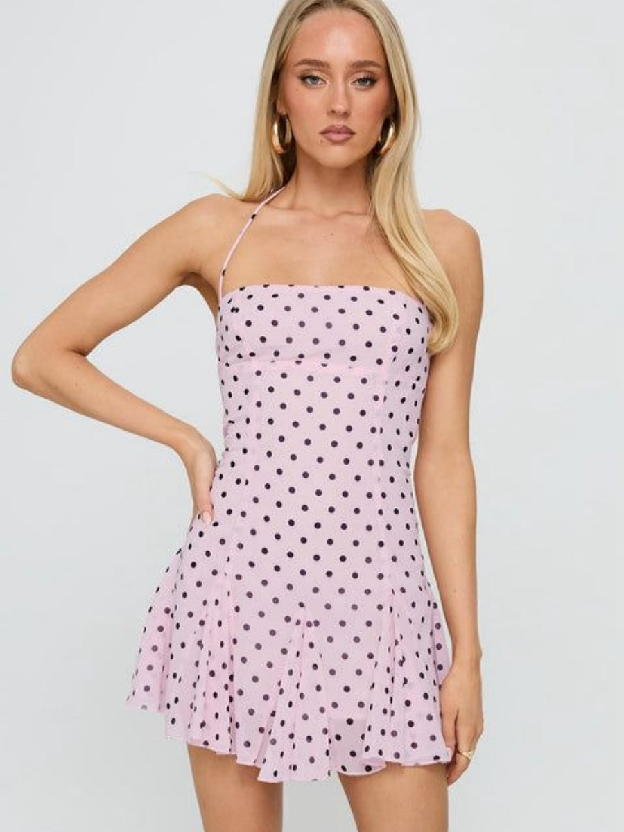 Sexy Backless Polka Dot Sleeveless Tie-waist Short Dress