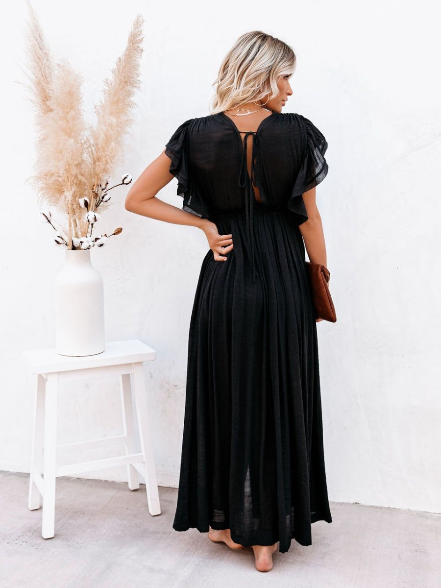 Bamboo-joint Fabric Button Waist Rope Long Cardigan Vacation Beach Jacket Sun Protection Long Skirt Bikini Cover-up