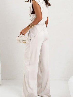 Ensembles 2 pièces : débardeur asymétrique sans manches et pantalon froncé