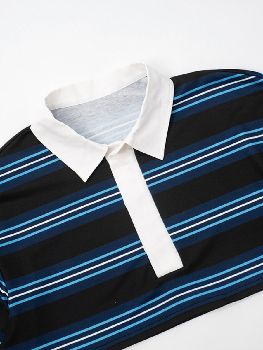 Liber Autumn Women's Splicing Stripes Long sleeve Short T-shirts