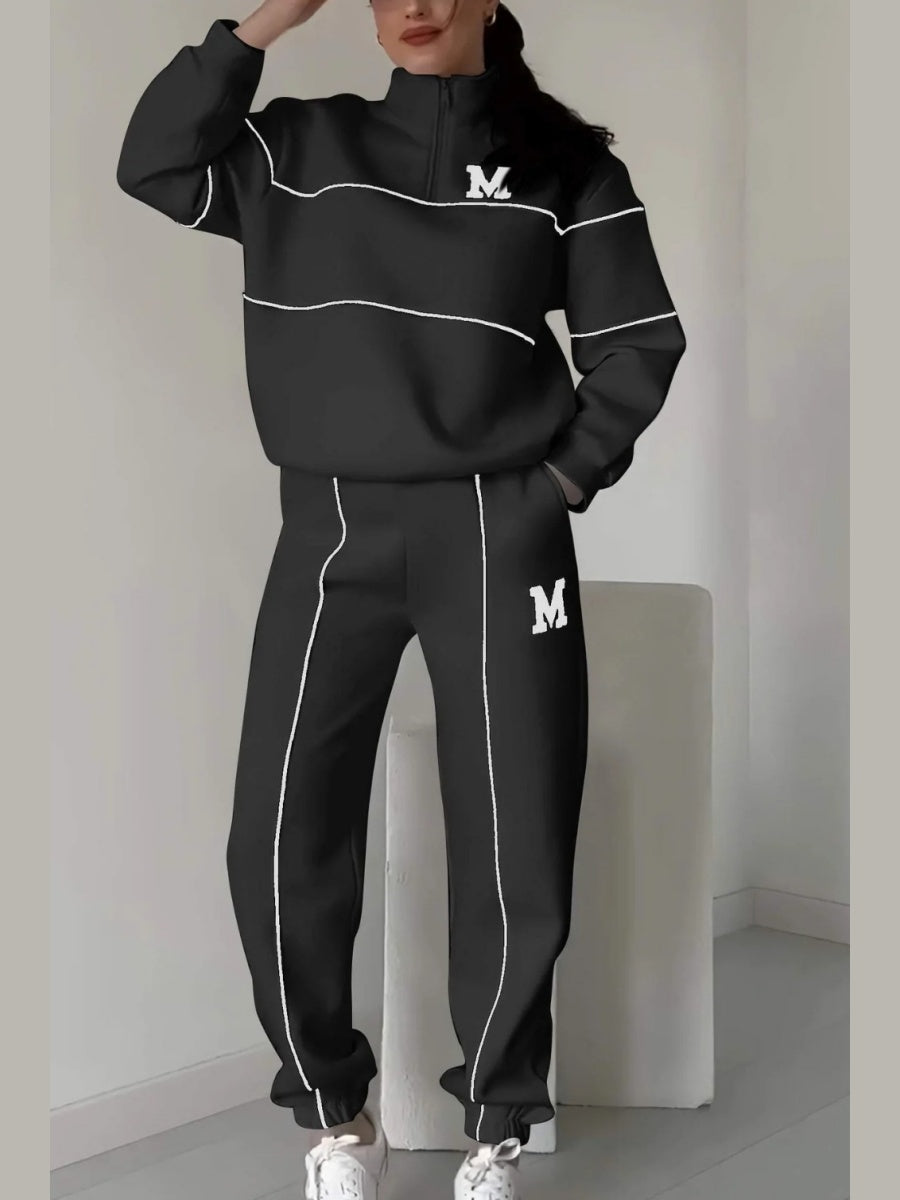 Letter Long-sleeved Hoodless Sweatshirt Pants Casual Sportswear Two-piece Set