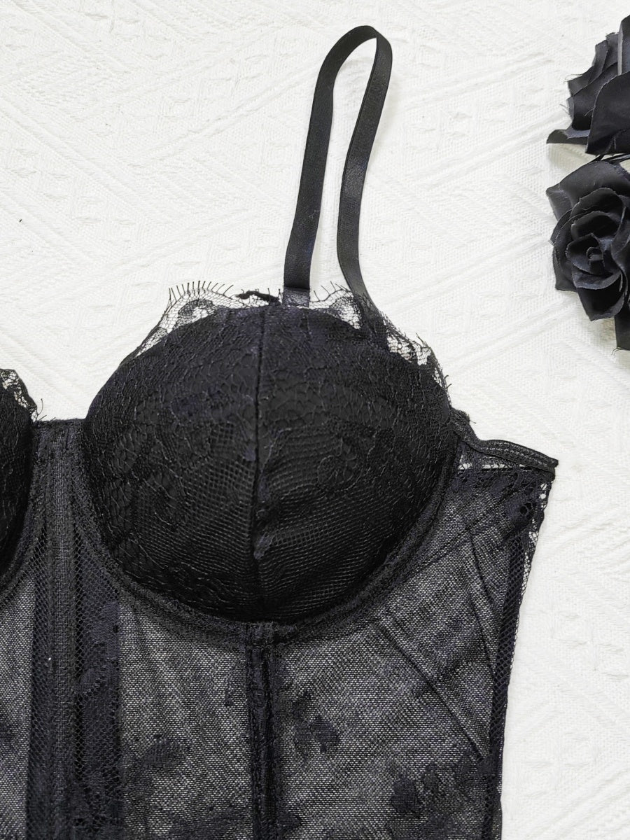 Lace Trim Splicing Mesh Perspective Camisoles