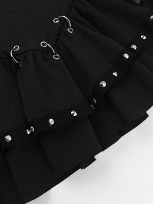 Bandage Metal Double Layer Black Waist Skirts