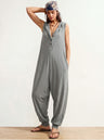 Button-up Hooded Sleeveless Jumpsuit