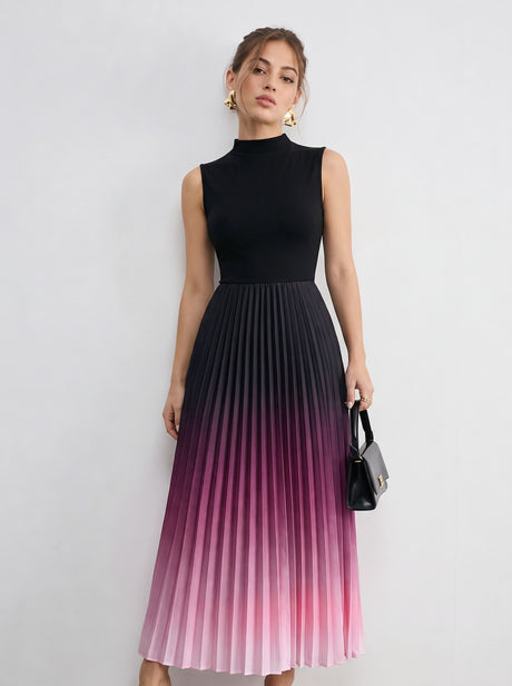 Crew Neck Sleeveless Gradient Maxi Dresses