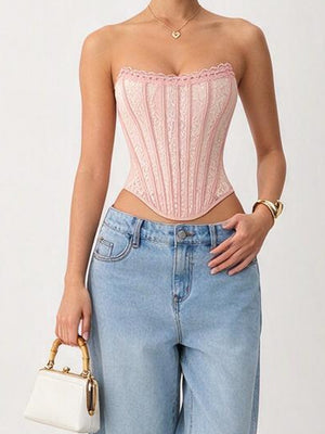Flower Lace Herringbone Buckle Backless Tube Top Tank Tops