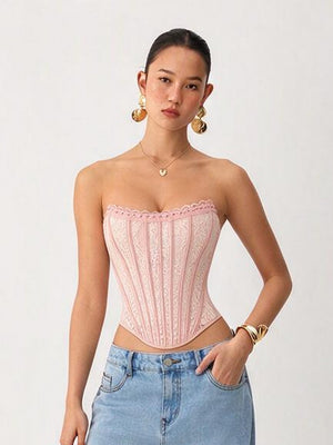 Flower Lace Herringbone Buckle Backless Tube Top Tank Tops