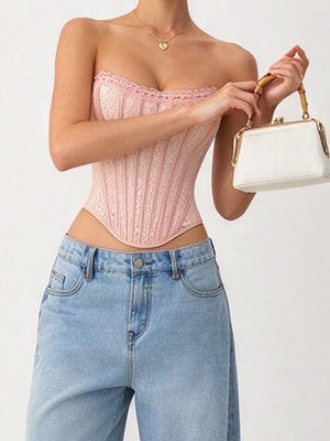 Flower Lace Herringbone Buckle Backless Tube Top Tank Tops