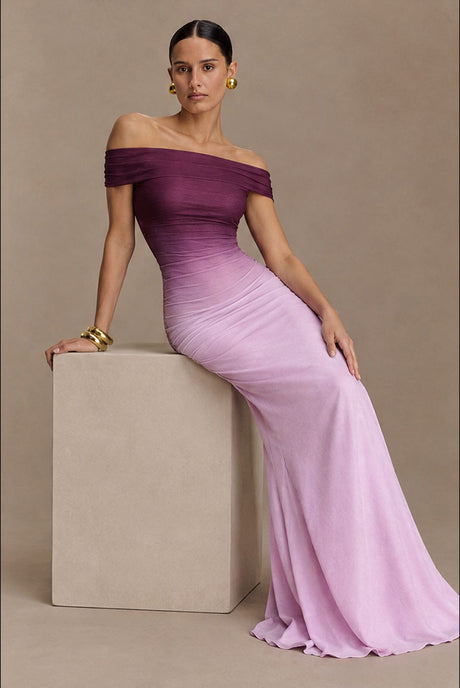 Off Shoulder Hip-hugging Gradient Maxi Dresses