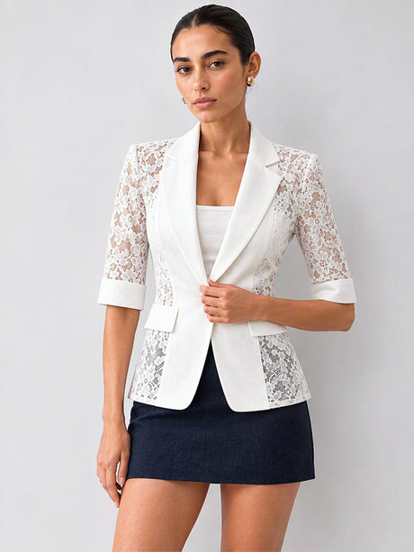 Three-quarter Sleeve Lace-trimmed Suit Jacket