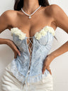 3D Flowers Lace Trim Strappy Breastplate Fishbone Strapless Vest