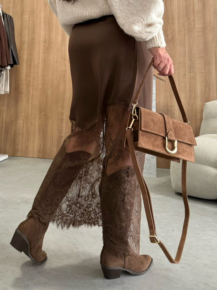 Lace Stitching Satin Solid Color Bodycon Top Skirts