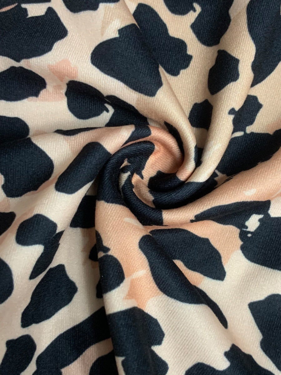 Leopard Print Sexy Tights Linked Fingers Long Sleeve Zipper Jumpsuit